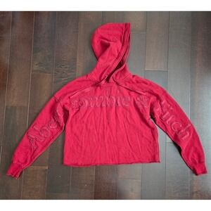 Abercrombie & Fitch Red Embroidered Large Letter‎ Cropped Hoodie Sweatshirt Sz S